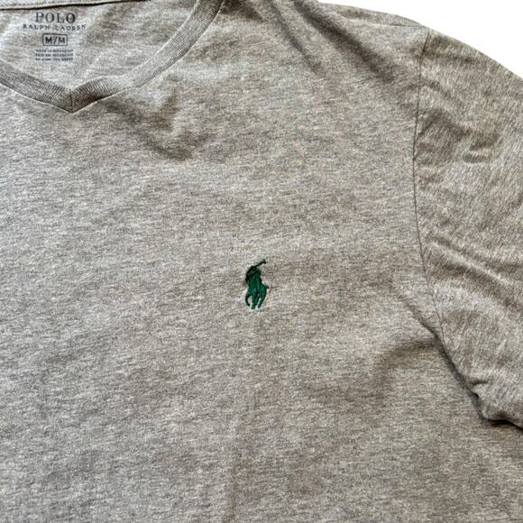 Polo Ralph Lauren Men's V Neck T-Shirt Heather Gray Short Sleeve Medium Logo - Picture 2 of 5